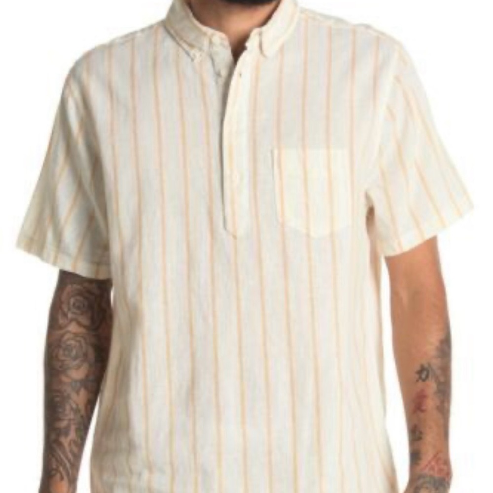 Onia Linen Blend Single Stripe Josh Pull Over Shirt NWT Large